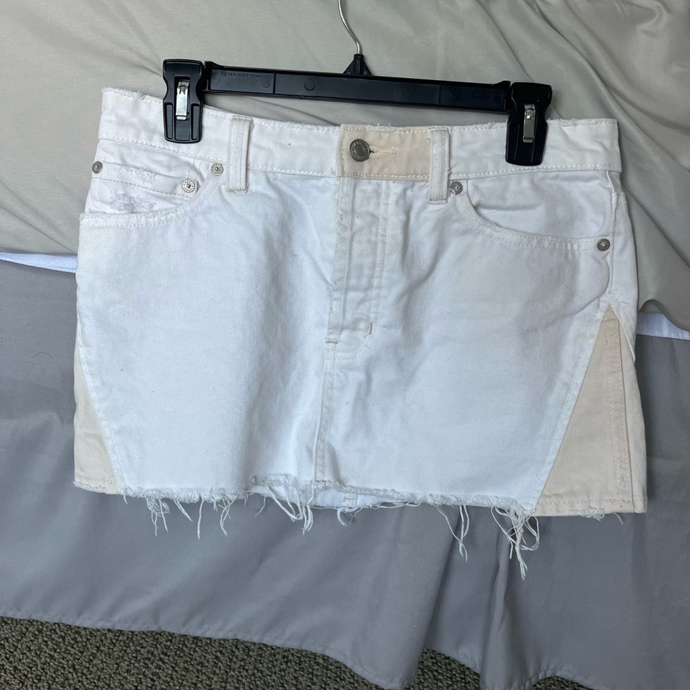 Free People White and Cream Denim Skirt